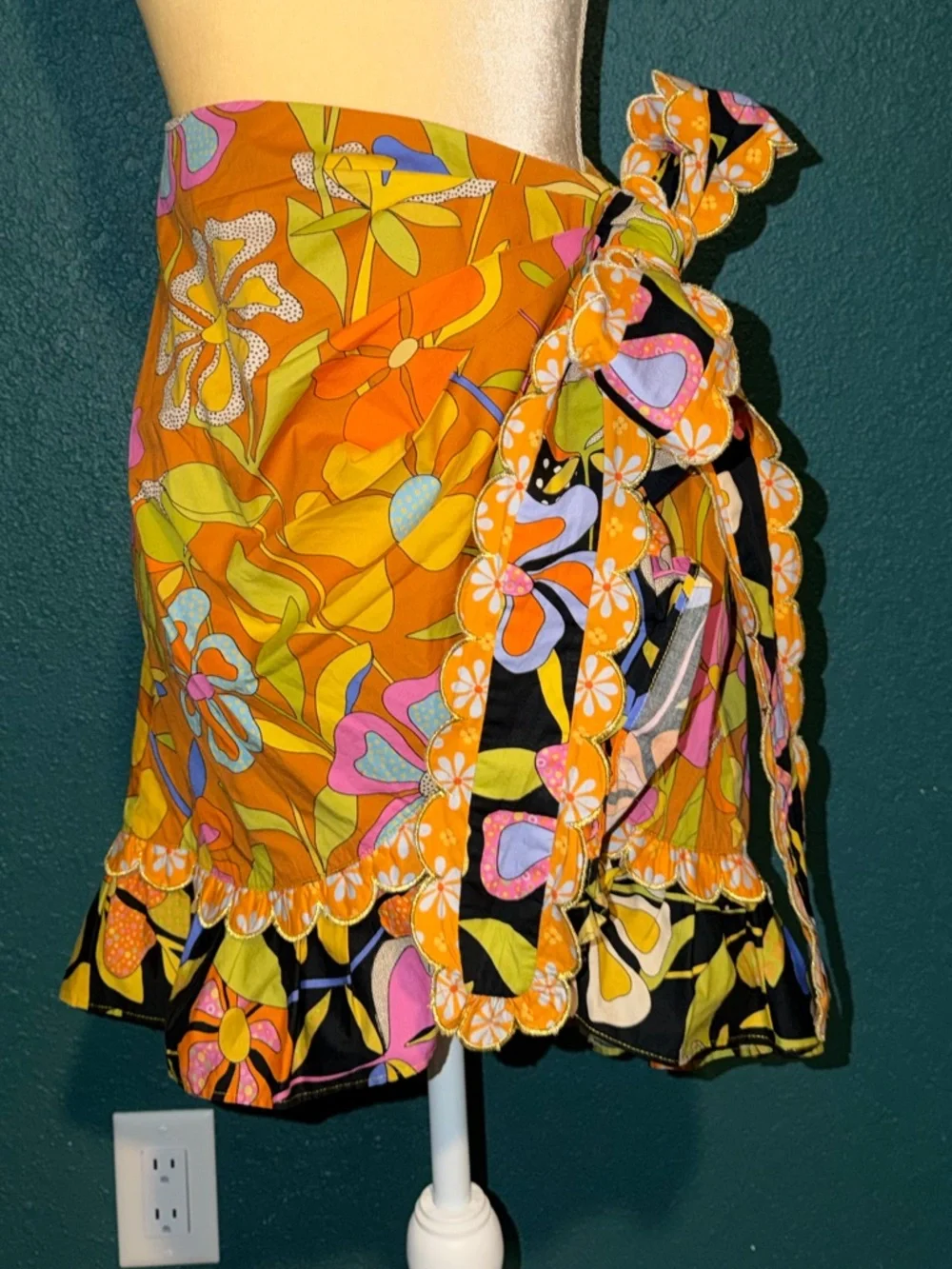 Floral Tie-Waist Mini Skirt - Orange Multi